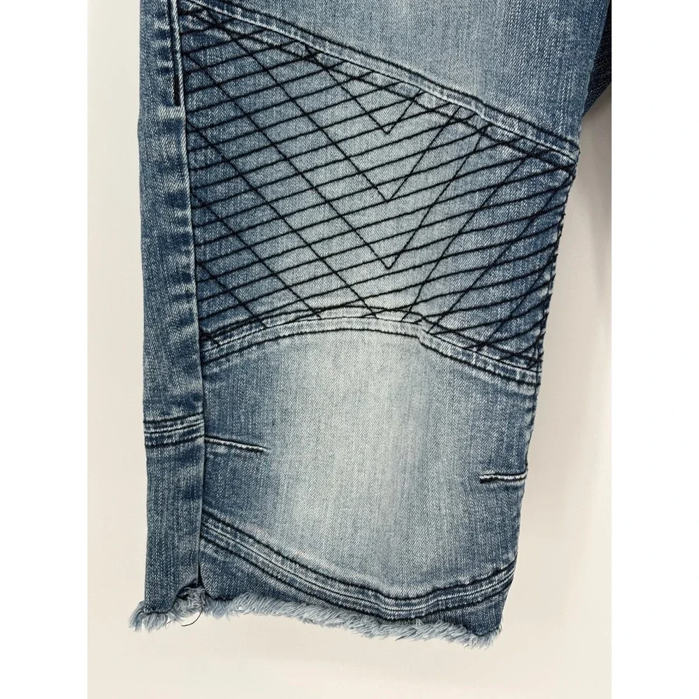True Religion Geno Moto Shorts Blue Chevron Stitch Relaxed‎ Slim 36